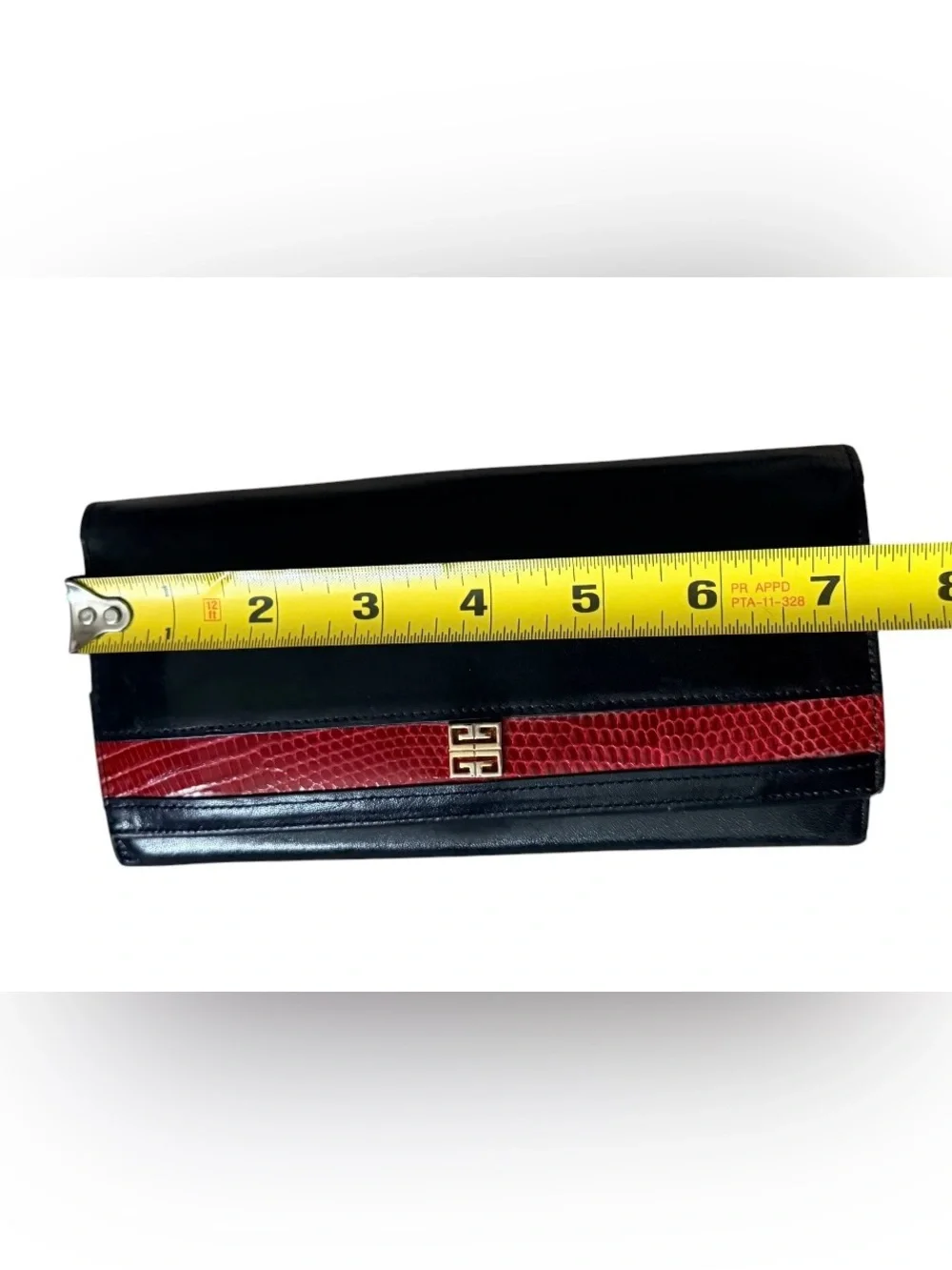 Vintage GIVENCHY PARIS Black Leather Long Wallet with Red Lizard Accent